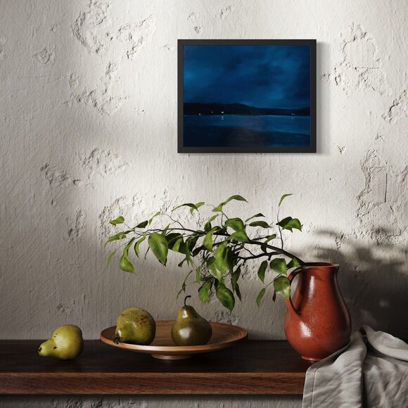 Original Oil Painting Landscape Lake Crescent Nocturne Deep Blue PNW 8x10 Signed - Picture 6 of 7